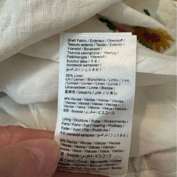 NWT Farm Rio White Linen Blend Mixed Cross Stitch Flowers Midi Dress M - Picture 15 of 16